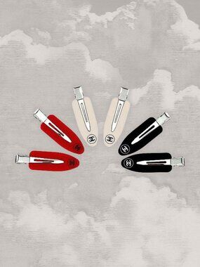 CHANEL BEAUTY Set of 3 Hair Clips Authentic Gift w Purchase item Red Black Cream